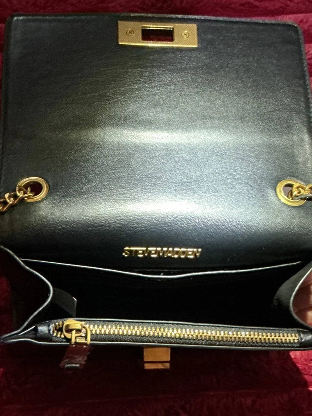 Steve Madden Black Leather Crossbody with Gold Chain Strap